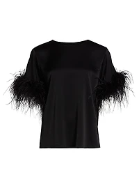 Monte Feather-Trim Short-Sleeve Blouse