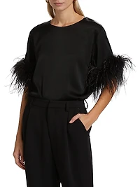 Monte Feather-Trim Short-Sleeve Blouse