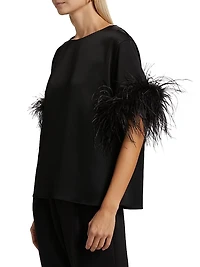 Monte Feather-Trim Short-Sleeve Blouse