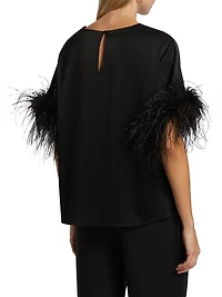Monte Feather-Trim Short-Sleeve Blouse