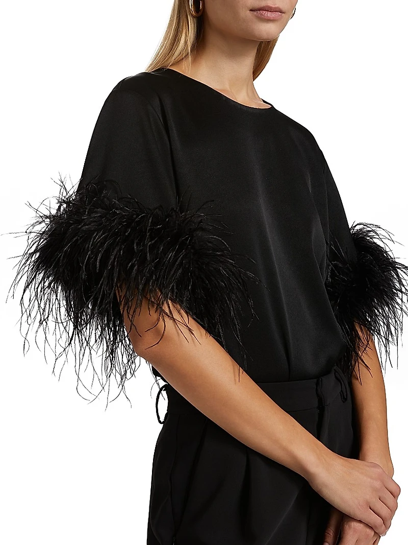 Monte Feather-Trim Short-Sleeve Blouse
