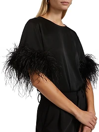 Monte Feather-Trim Short-Sleeve Blouse