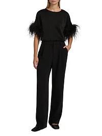 Monte Feather-Trim Short-Sleeve Blouse