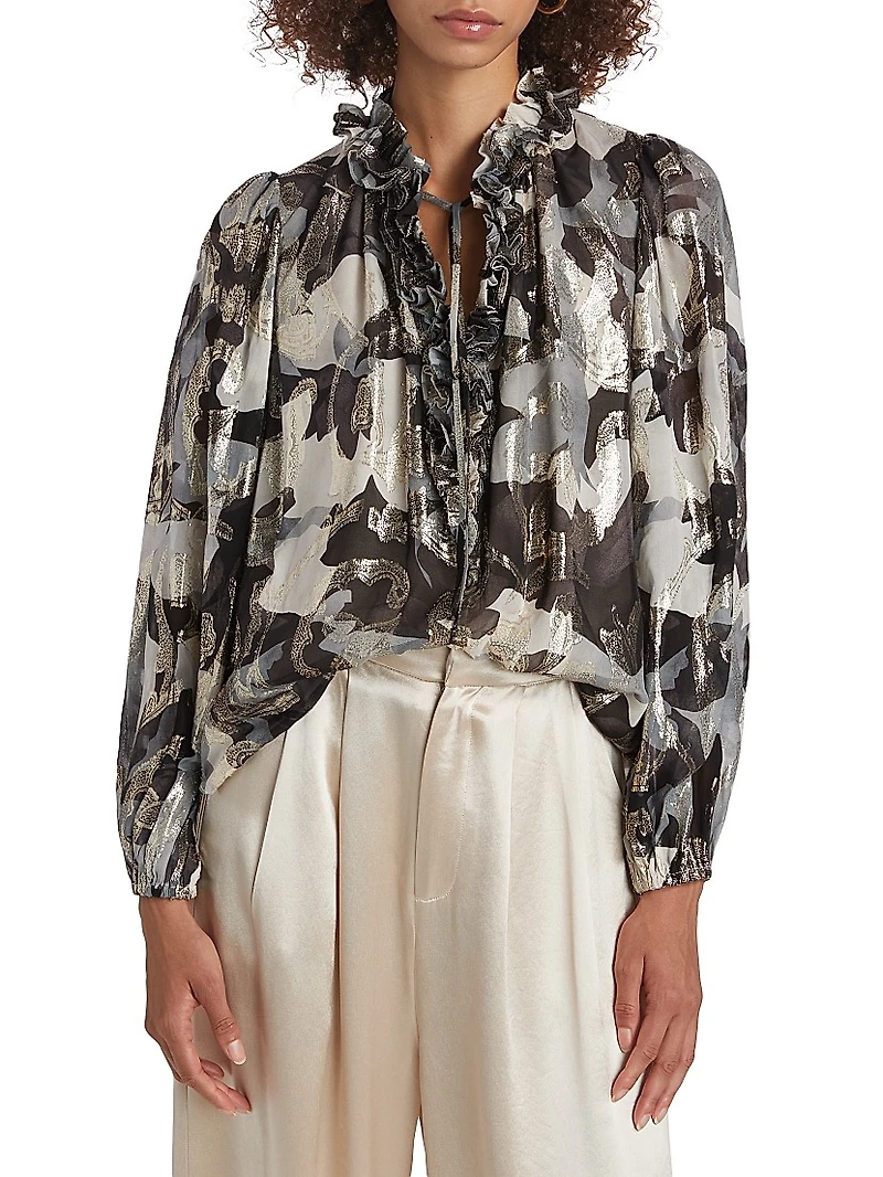 Boden Abstract Silk-Blend Blouse