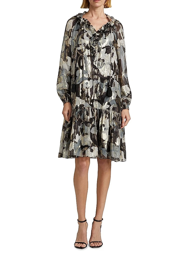 Jenson Metallic Floral Knee-Length Dress