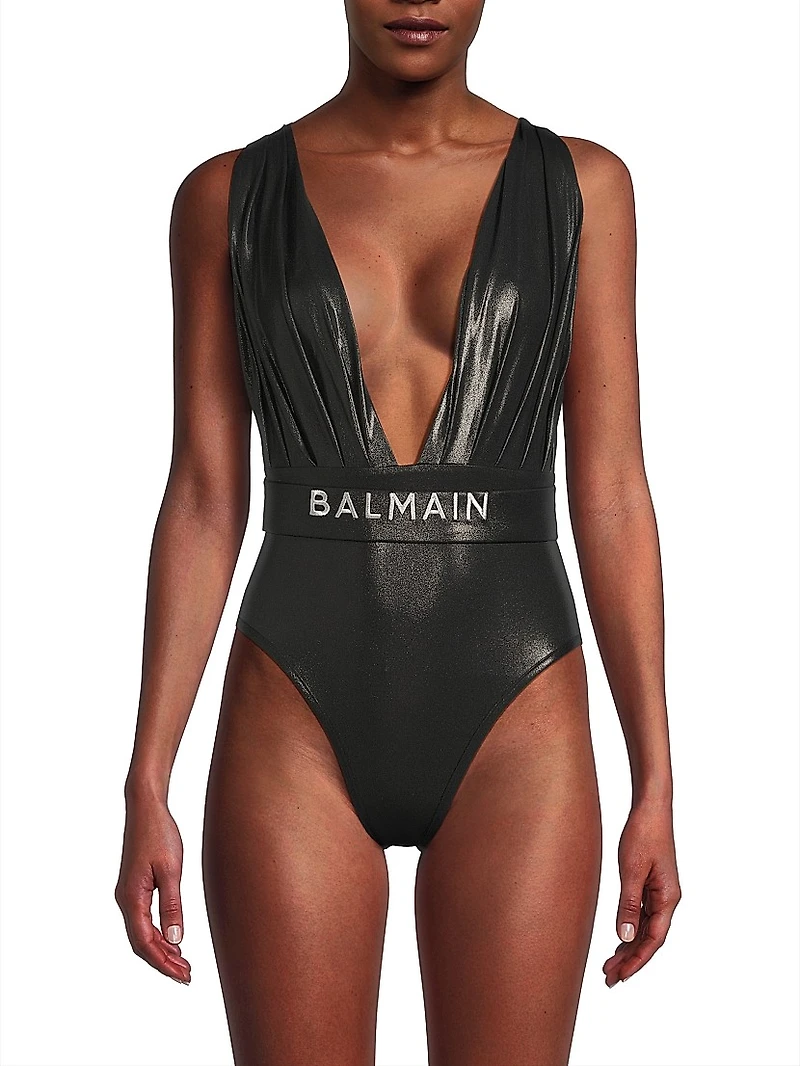 Metallise Draped One-Piece Swimsuit