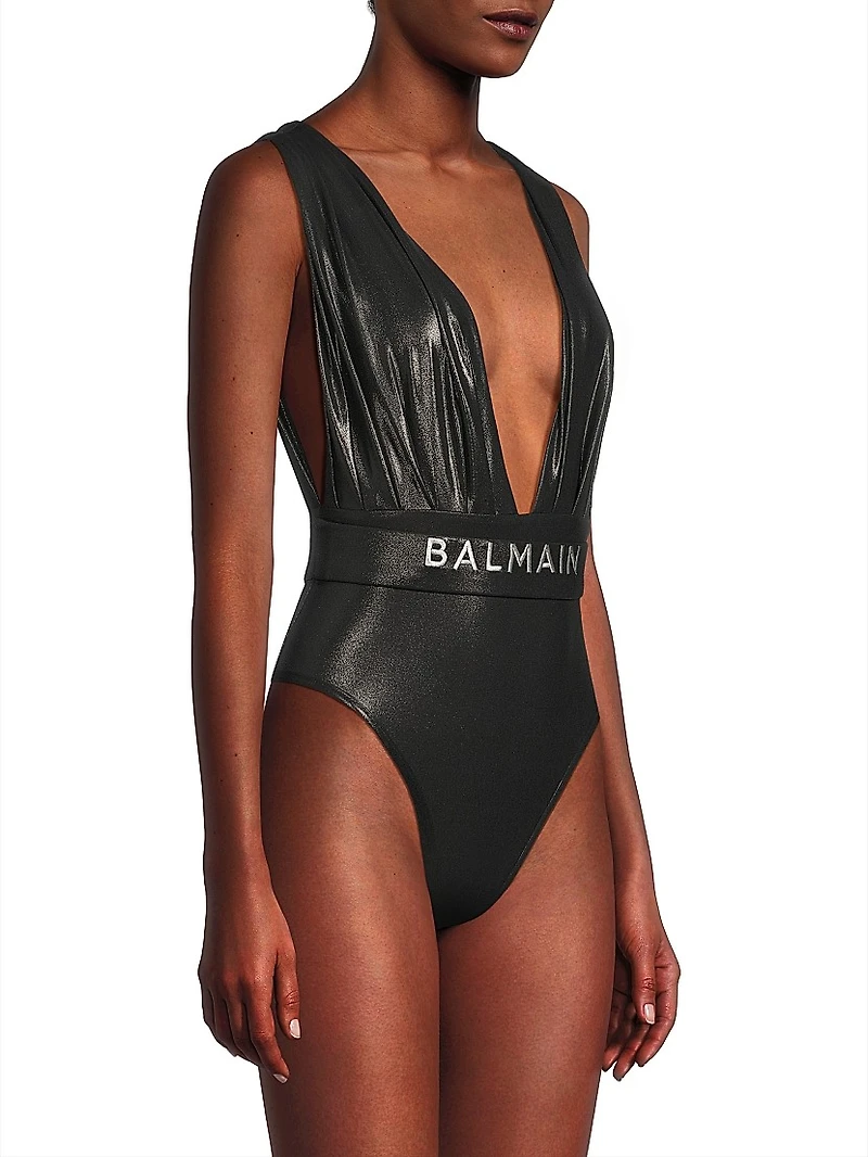 Metallise Draped One-Piece Swimsuit