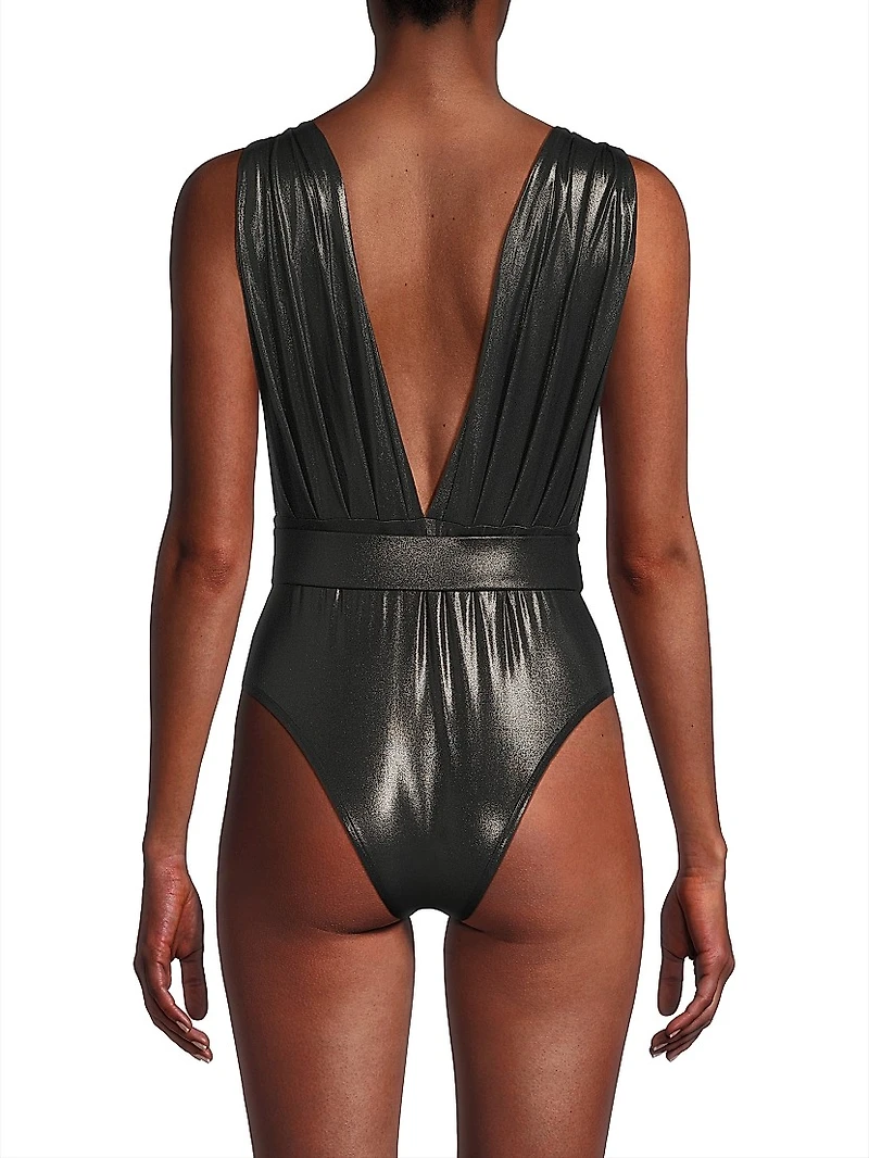 Metallise Draped One-Piece Swimsuit