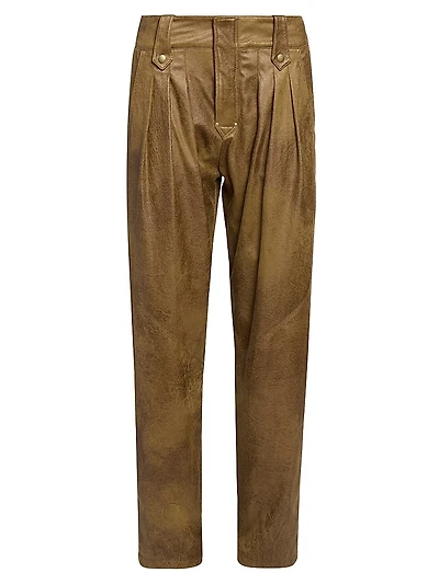 Gwen Pleated Faux Leather Straight-Leg Pants