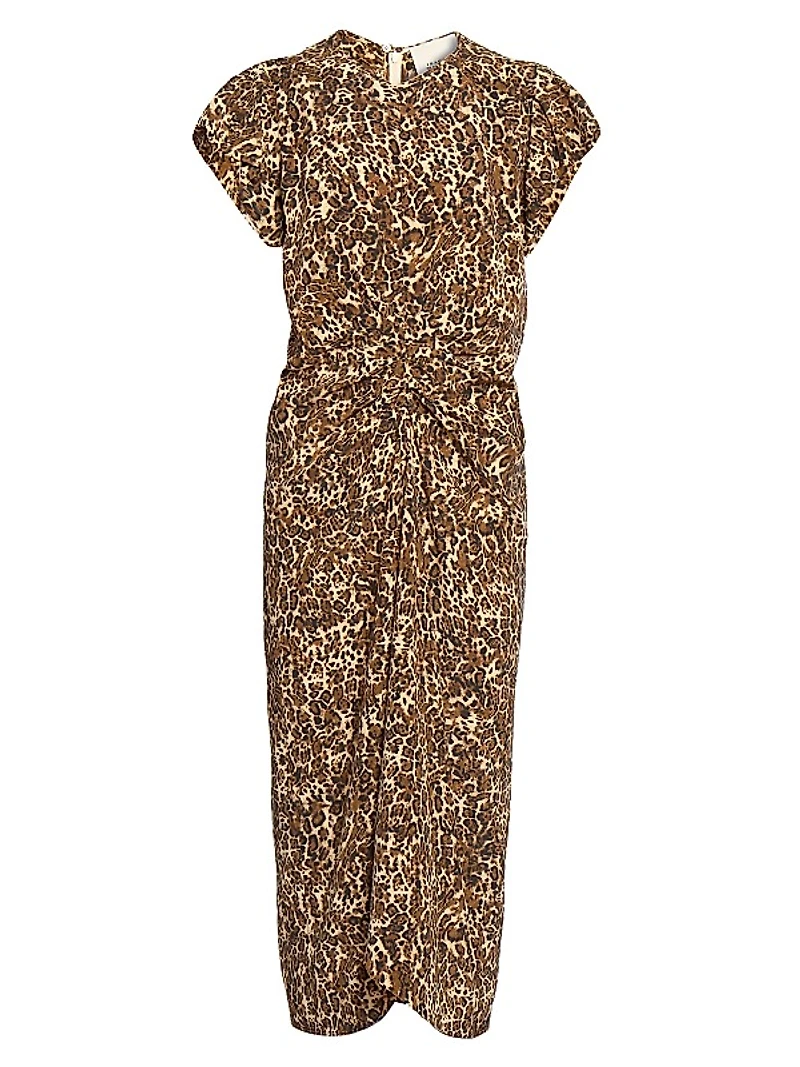 Terena Leopard Silk-Blend Midi-Dress