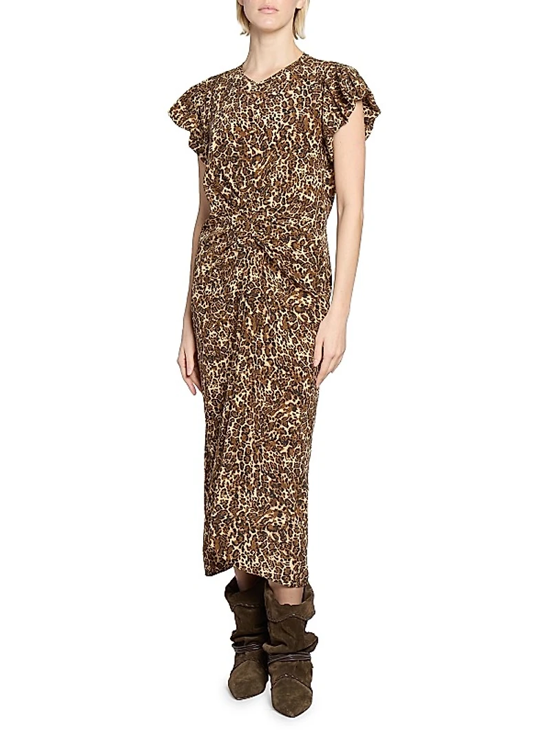 Terena Leopard Silk-Blend Midi-Dress