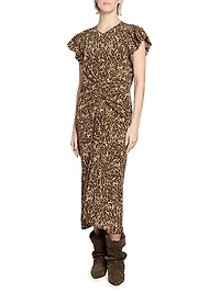 Terena Leopard Silk-Blend Midi-Dress