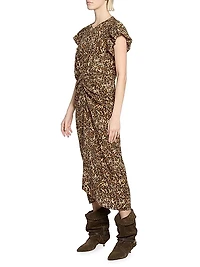Terena Leopard Silk-Blend Midi-Dress