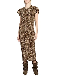Terena Leopard Silk-Blend Midi-Dress