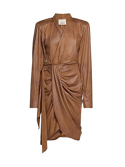 Aleora Draped Faux Leather Wrap Dress