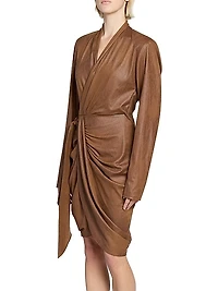 Aleora Draped Faux Leather Wrap Dress
