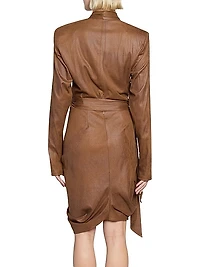 Aleora Draped Faux Leather Wrap Dress