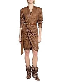 Aleora Draped Faux Leather Wrap Dress