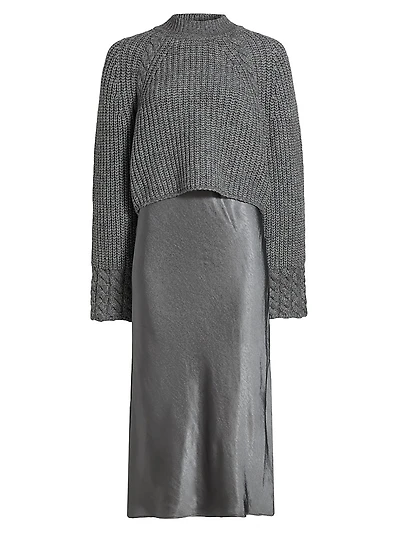 Kaz Wool-Blend Layered Midi-Dress