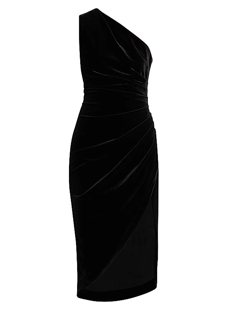Solene Asymmetric Velvet Midi-Dress
