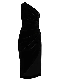 Solene Asymmetric Velvet Midi-Dress