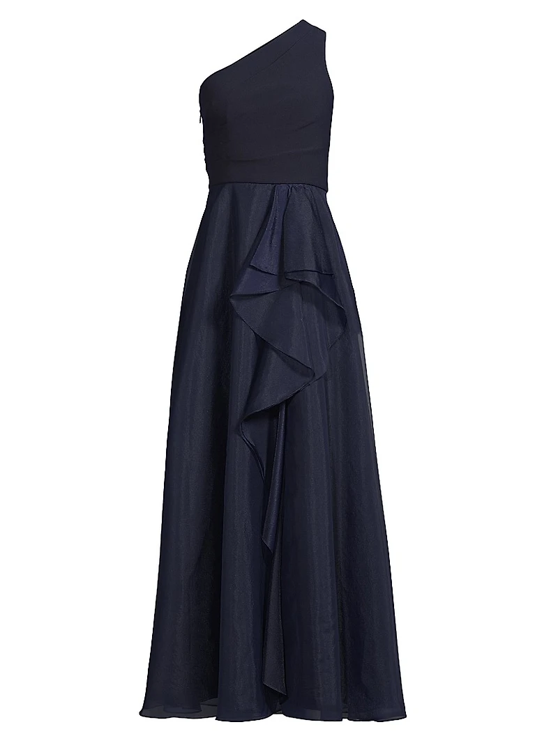 Organza Ruffled One-Shoulder Gown
