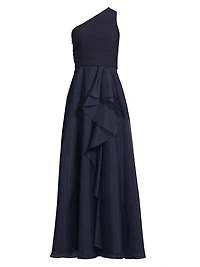 Organza Ruffled One-Shoulder Gown