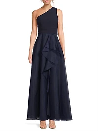 Organza Ruffled One-Shoulder Gown