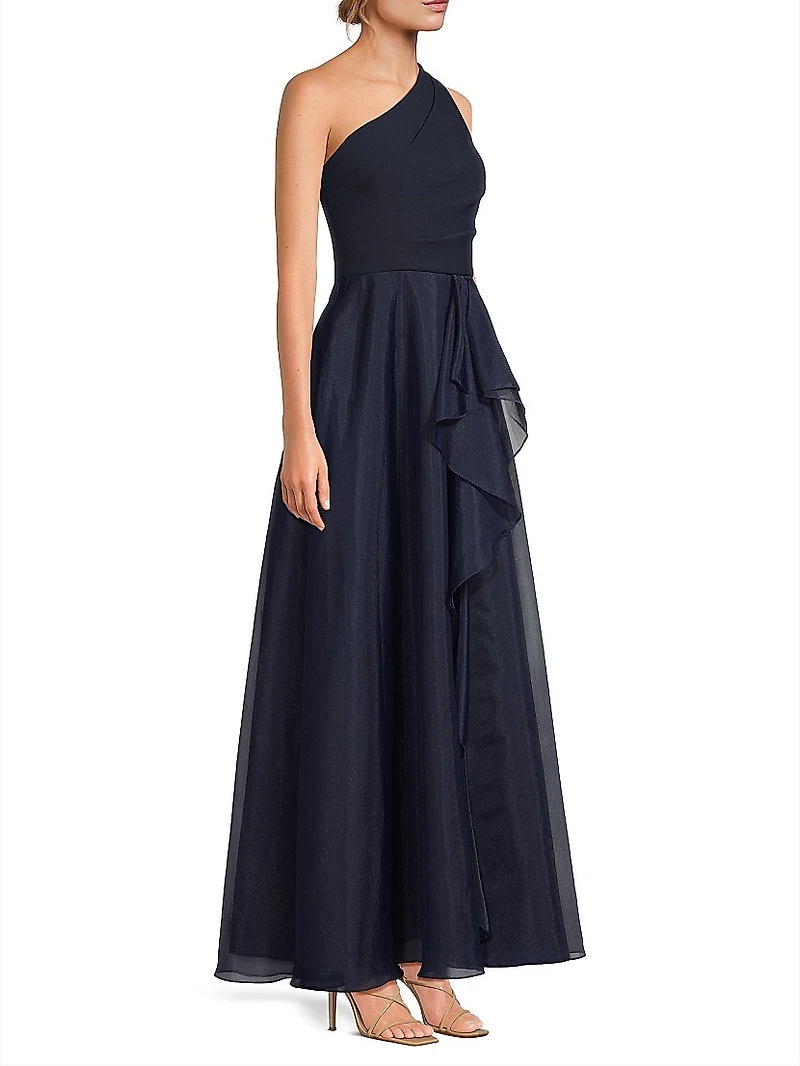 Organza Ruffled One-Shoulder Gown