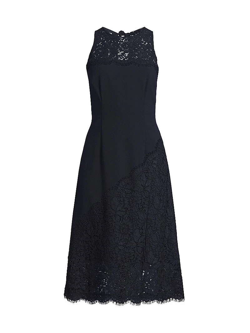 Lace-Trimmed Crepe Midi-Dress