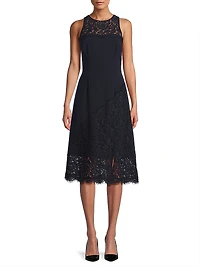 Lace-Trimmed Crepe Midi-Dress