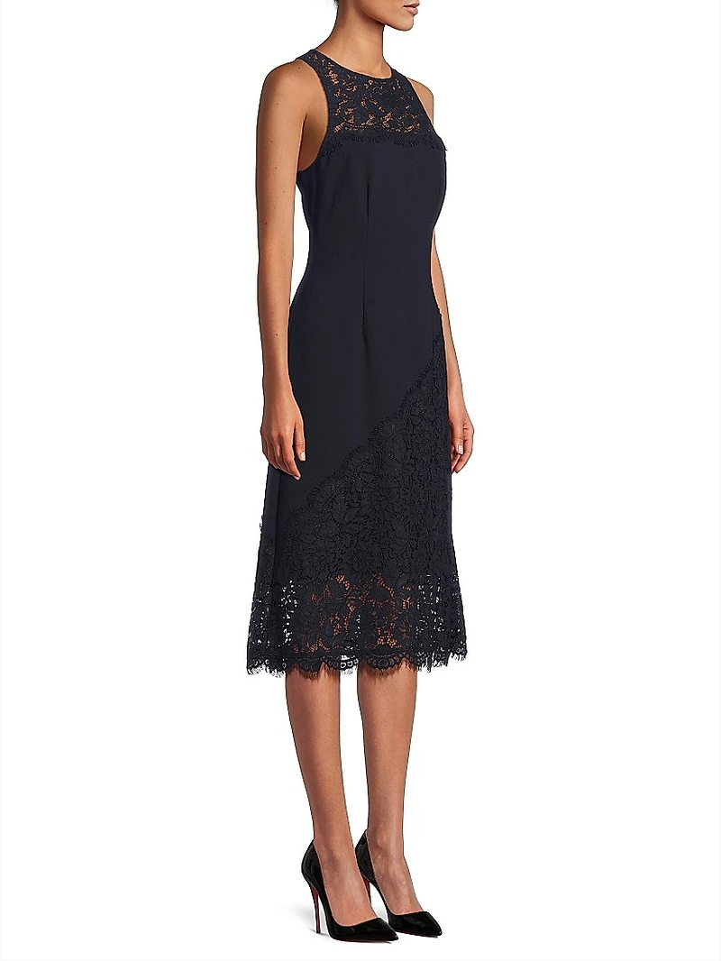 Lace-Trimmed Crepe Midi-Dress