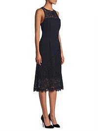 Lace-Trimmed Crepe Midi-Dress
