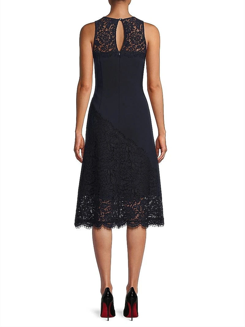Lace-Trimmed Crepe Midi-Dress