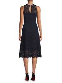 Lace-Trimmed Crepe Midi-Dress