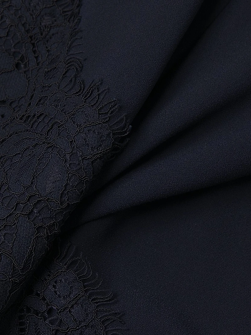 Lace-Trimmed Crepe Midi-Dress