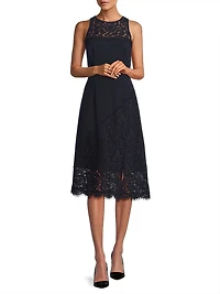 Lace-Trimmed Crepe Midi-Dress