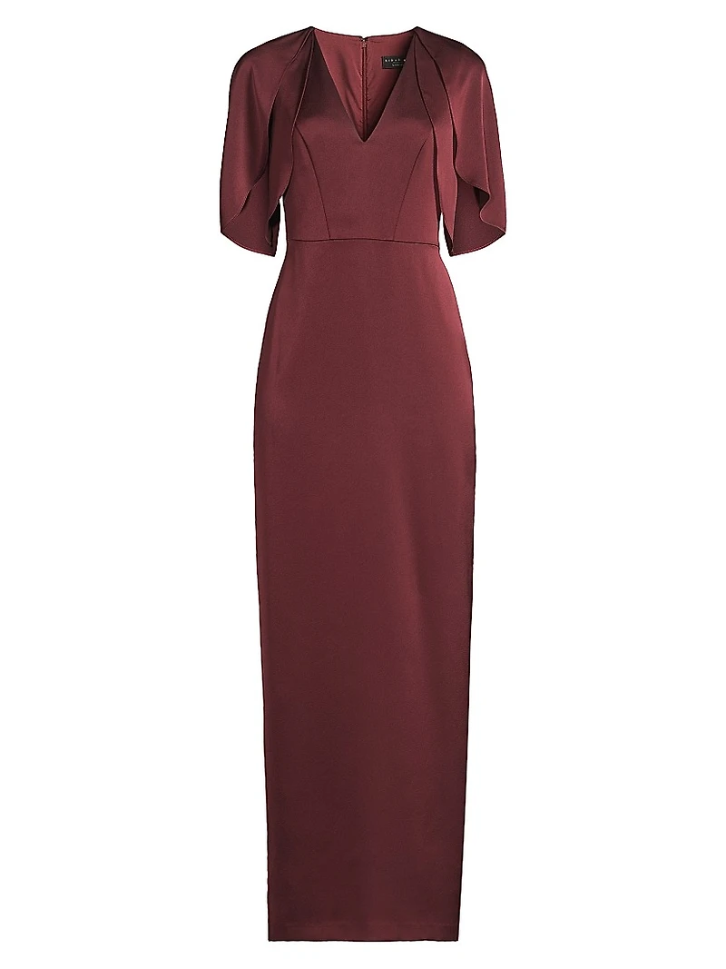 Crepe-Back Satin Cape-Sleeve Column Gown