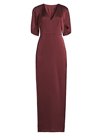 Crepe-Back Satin Cape-Sleeve Column Gown