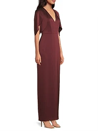 Crepe-Back Satin Cape-Sleeve Column Gown