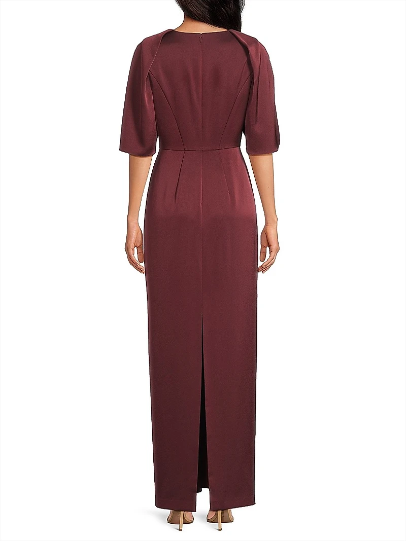 Crepe-Back Satin Cape-Sleeve Column Gown