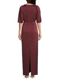Crepe-Back Satin Cape-Sleeve Column Gown