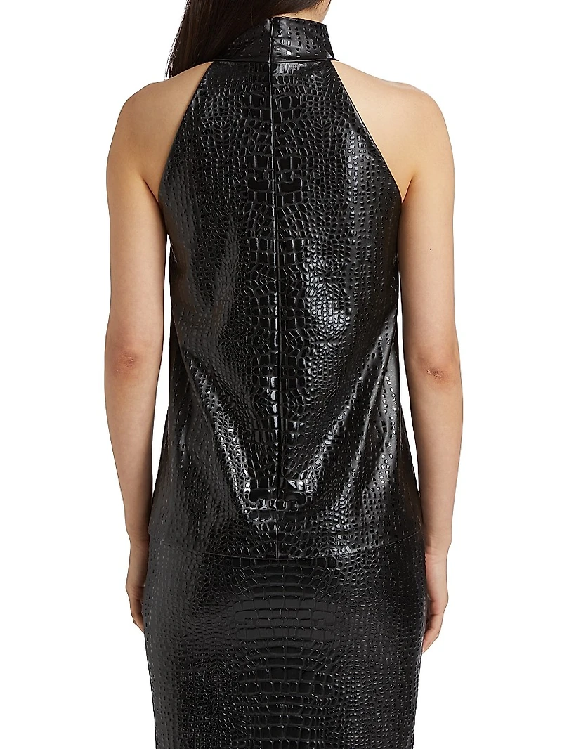 Tiffy Embossed Faux Leather Halterneck Top
