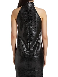 Tiffy Embossed Faux Leather Halterneck Top