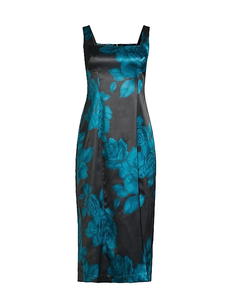 Angi Floral Satin Sleeveless Midi-Dress