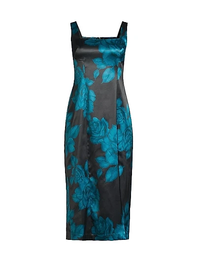 Angi Floral Satin Sleeveless Midi-Dress