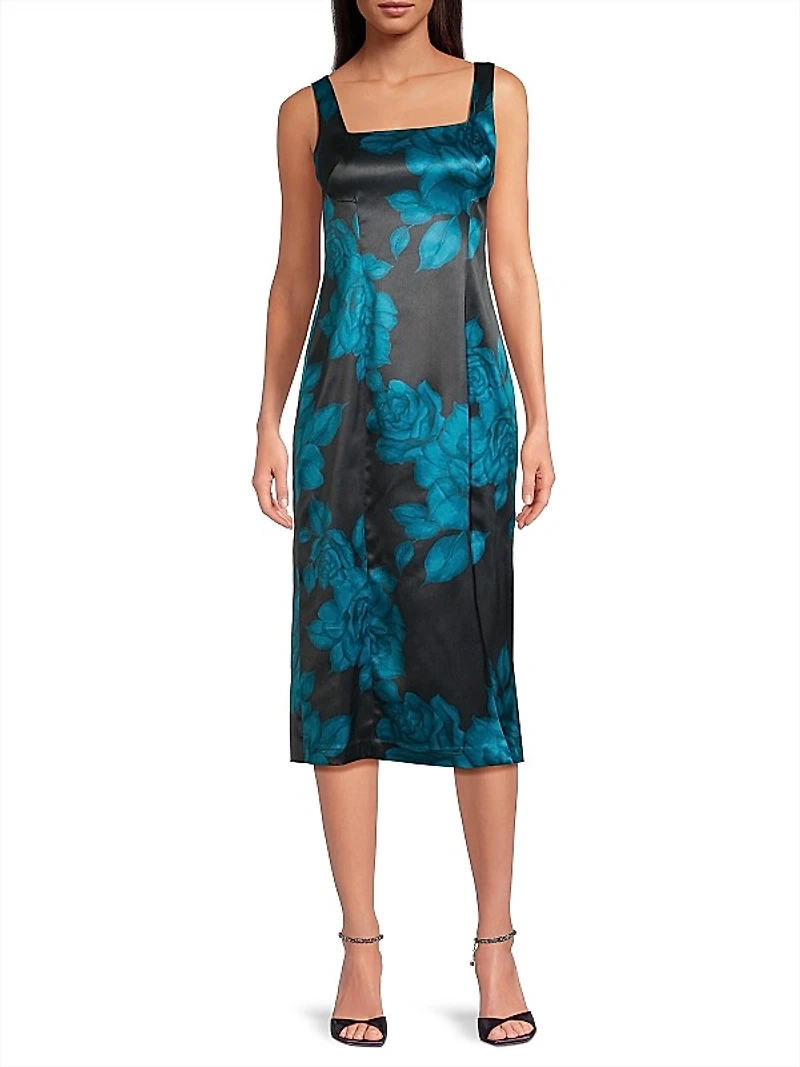 Angi Floral Satin Sleeveless Midi-Dress
