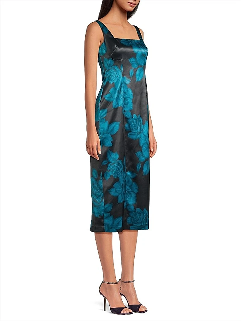 Angi Floral Satin Sleeveless Midi-Dress