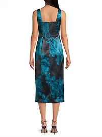 Angi Floral Satin Sleeveless Midi-Dress