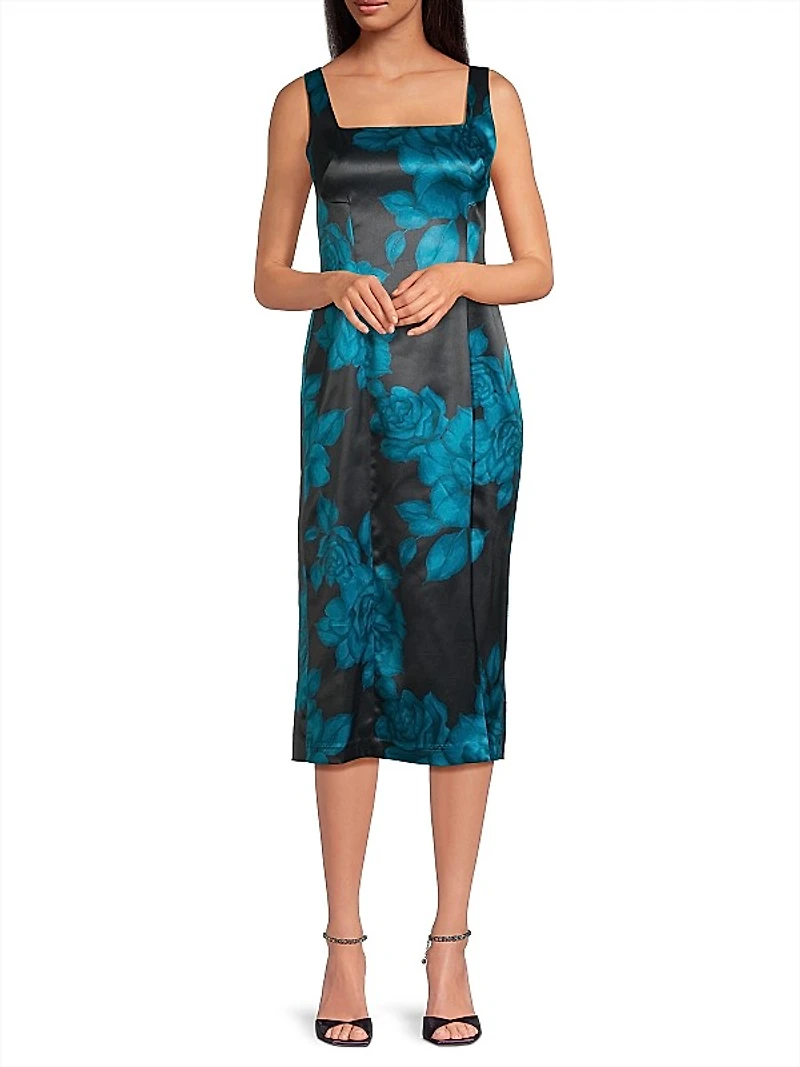 Angi Floral Satin Sleeveless Midi-Dress